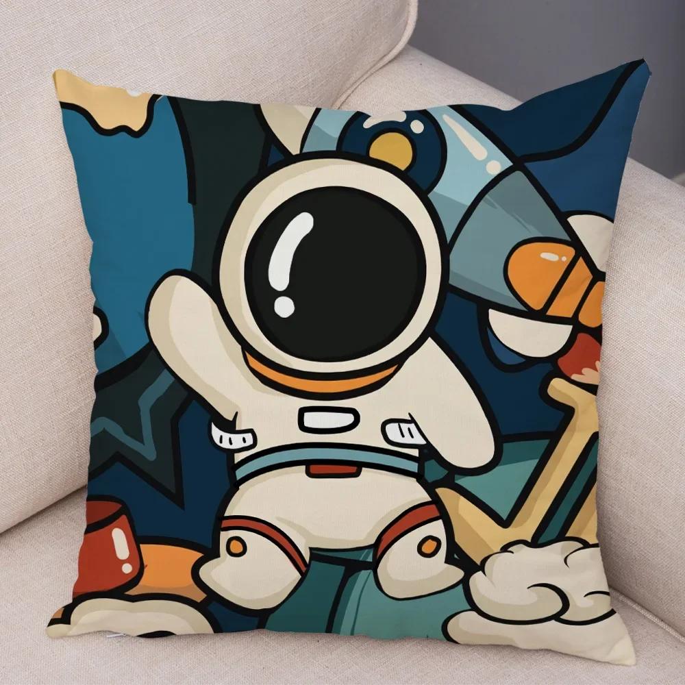 Cartoon Astronauts Cushion Cover Soft  Decor Cosmic Sky Pillowcase for Sofa Home Car  Print Pillow Case Children Room