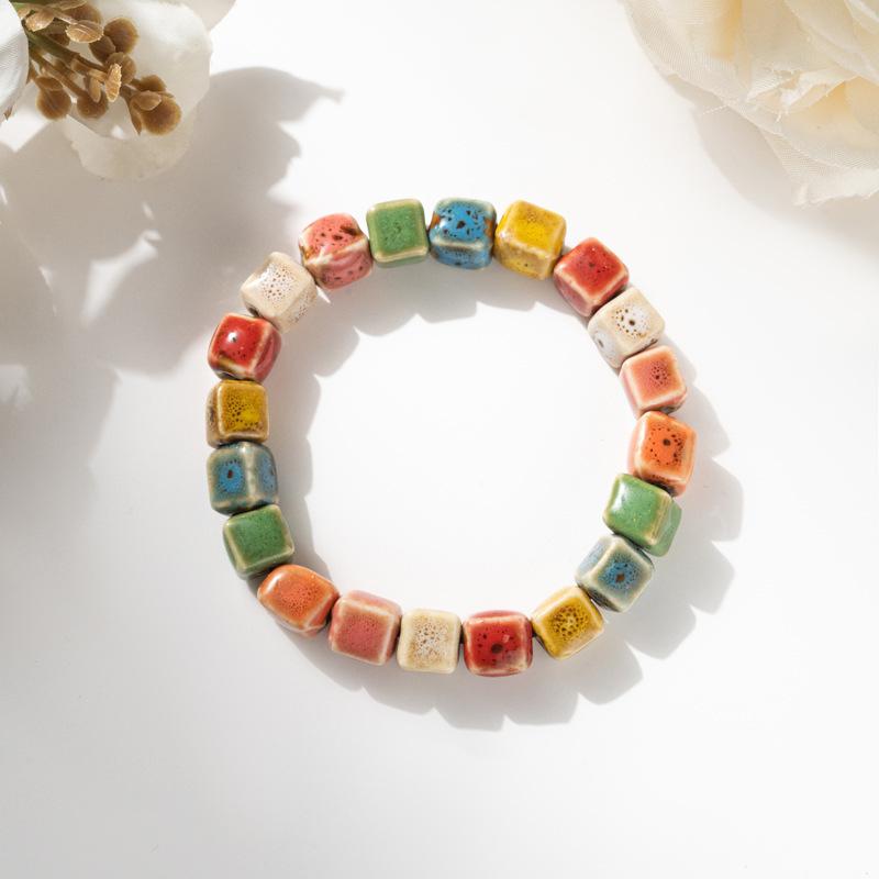 Retro Ceramic Bracelet - Chinese Style, for Both Men and Women, with Colorful Beads, Simple Design Hand Chain
