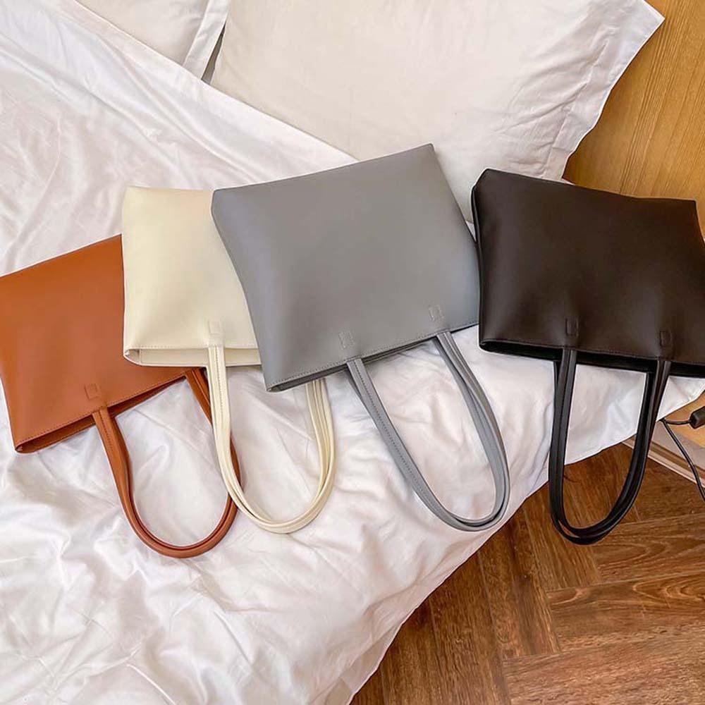 Large Capacity Solid Color Handbag Anti-splash Water French Underarm Bag Soft PU Tote Bag  Party