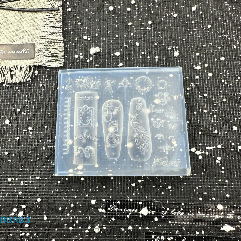 Peacock Flower 3D Silicone Mold Nail Art Decor DIY Chinese Style Bridge Pavilion Love Locks Nail Templates Manicure Design Tool