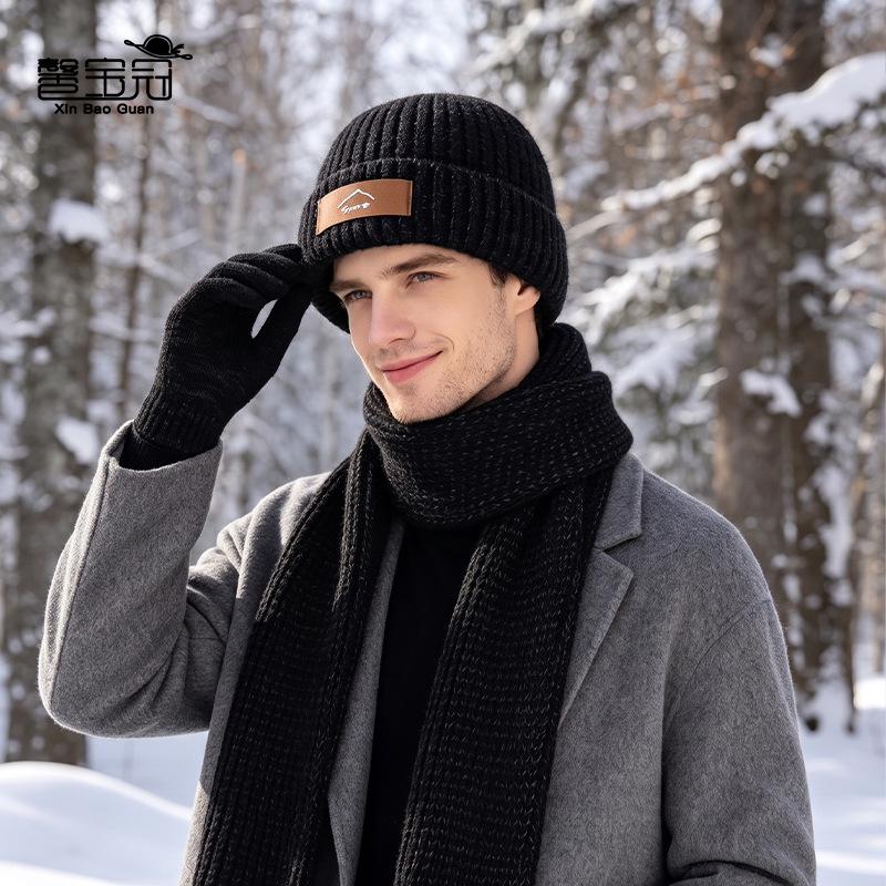 Hüte, Handschuhe, Schals, Dreiteiler-Set, Winter Herren und Damen Outdoor Samt, kältebeständig und warm Ohrschützer, Ärmel, gestrickte Wollmützen.