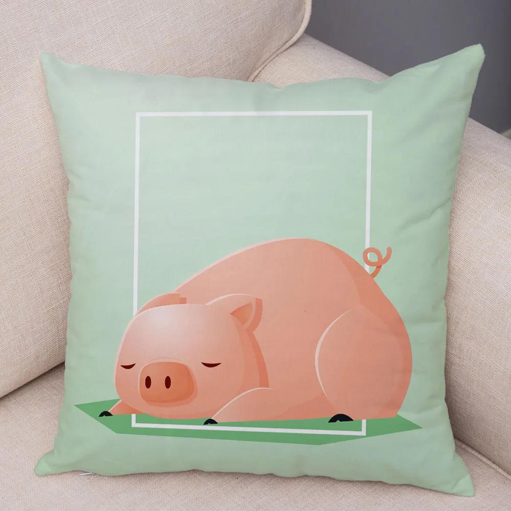 Cute Cartoon Animal Decoration Pillowcase Pig Bear Cow Shark  Sofa Room Cushion Cover Kindergarten Home
