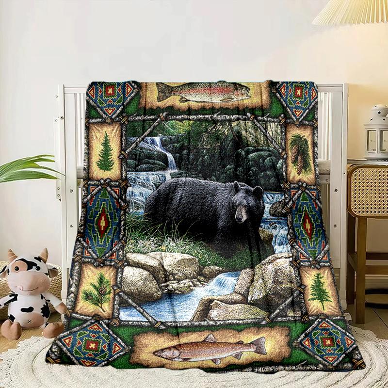 Autumnal Bear Family Scene Blanket Flannel Blanket Throw Blanket Sofa Cover Blanket Soft Premium Blanket Picnic Blanket Tv Blanket Gifts