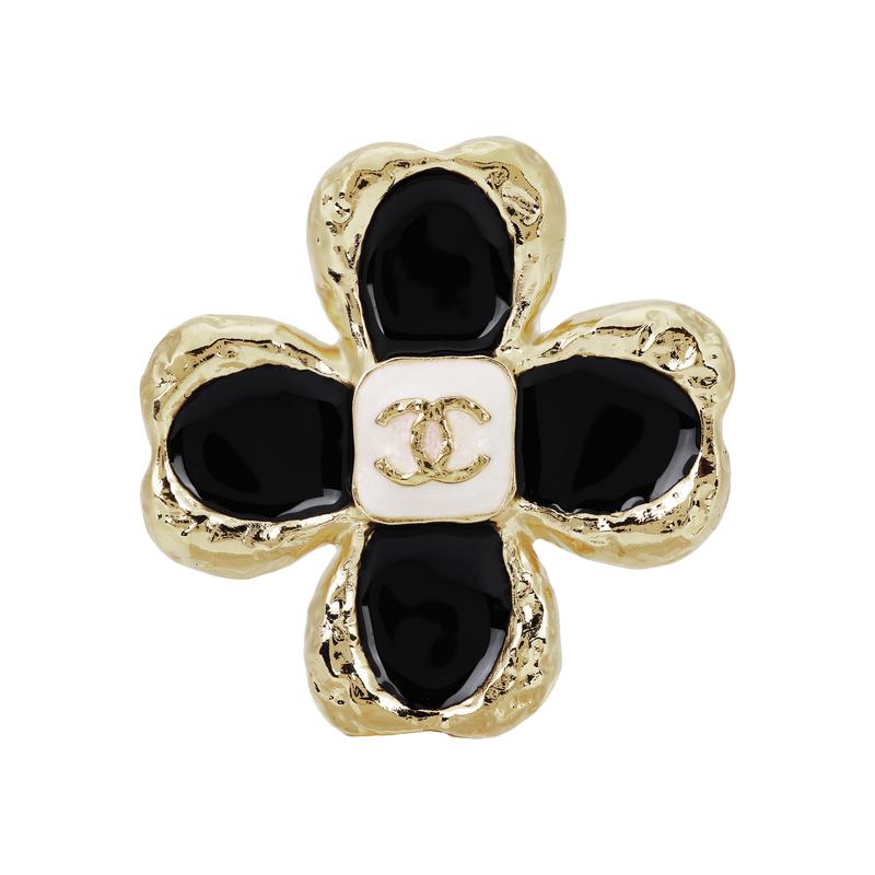 Chanel [23K New Products] Classic Double C Flower Metal Glass Earrings Women's Black