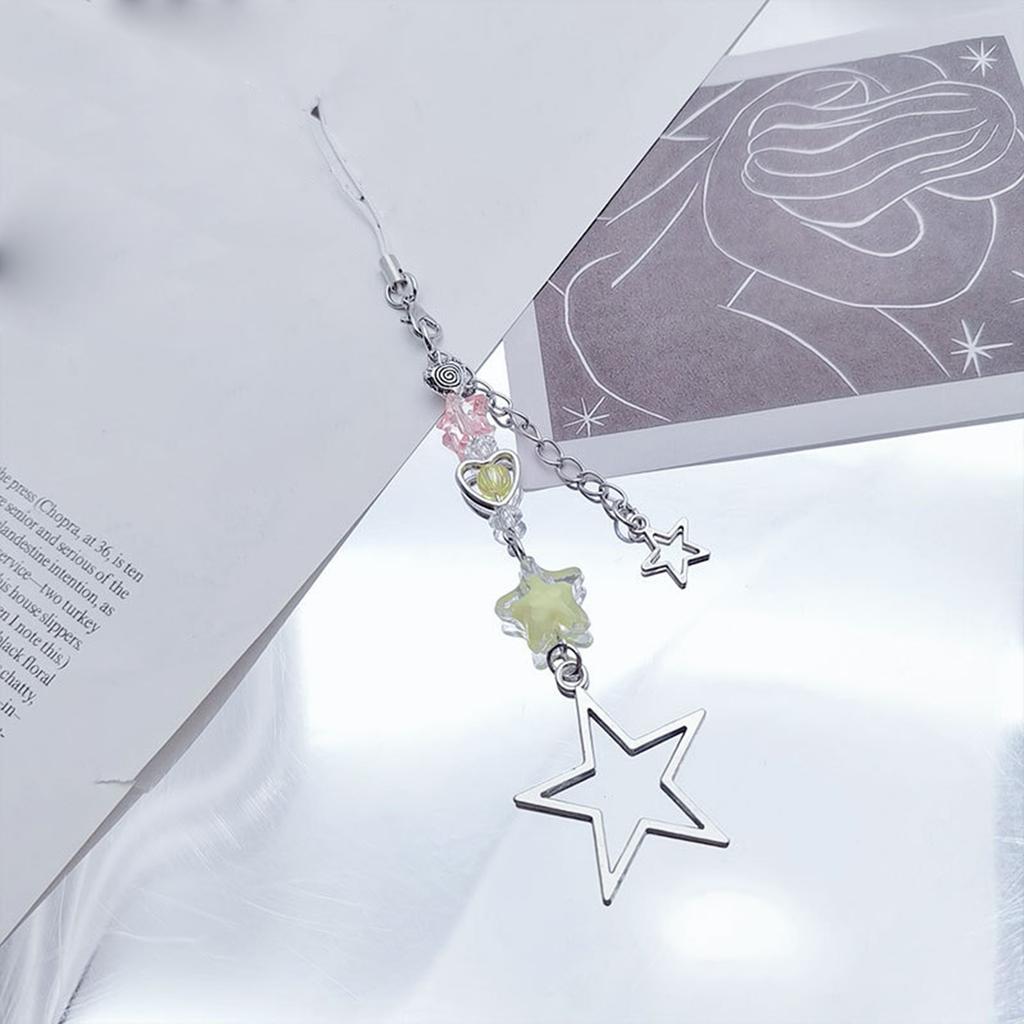 Stylish Star Beaded Phone Chain Alloy Material Star Keychain Bag Decoration Phone Jewelry Great GIft for Women and Girls