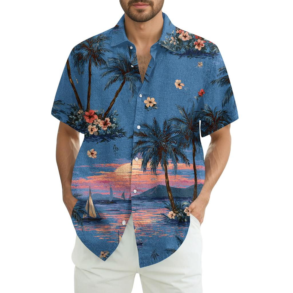 Men's Casual Fashion Printed Short-Sleeve Shirt