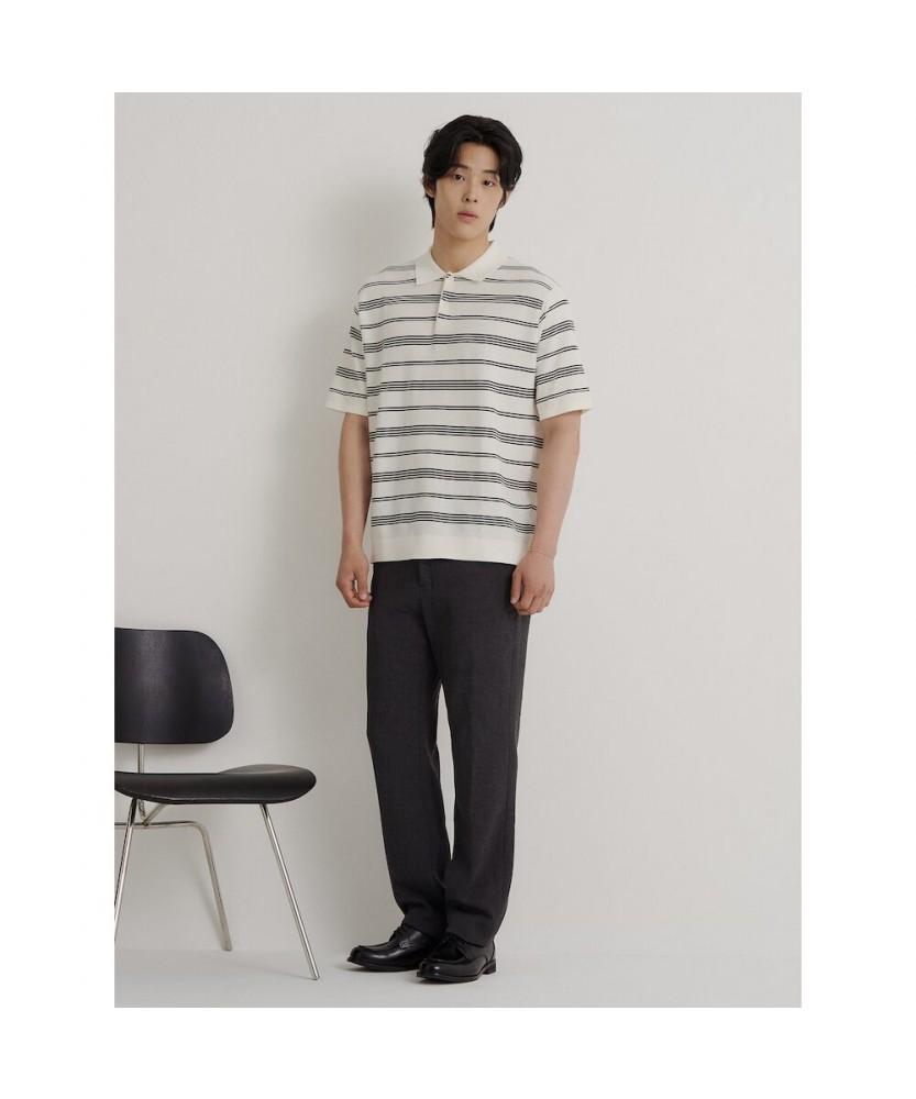 Binpolmen Striped Collared Neck Knit Ivory