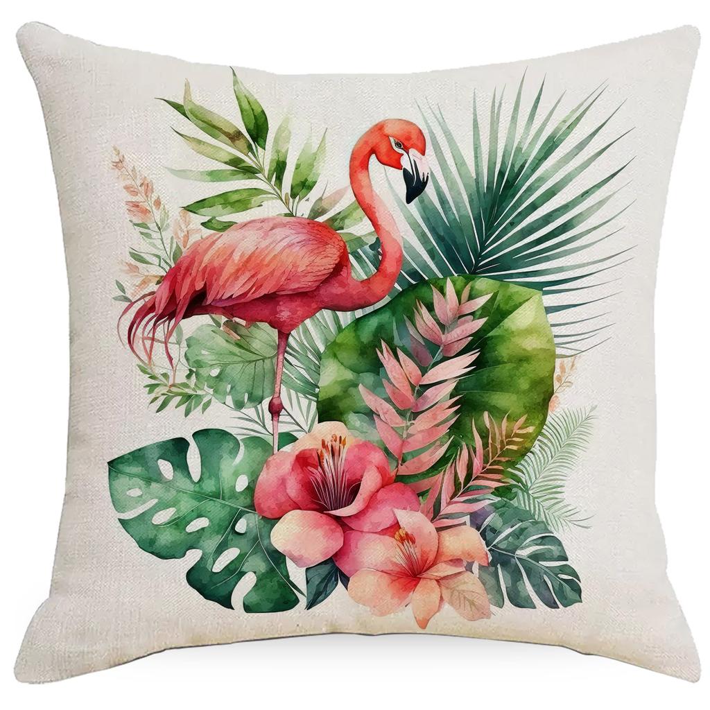 Sommerblumen, Flamingo, Kolibri-Pflanzen-Kissenbezug, Heimsofa-Kissenbezug