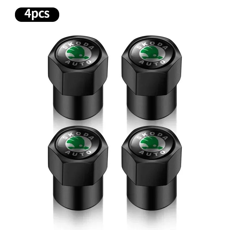 4 pcs Sport style kit Car valve stem caps cover Car accessories For Skoda Rapid Kodiaq Fabia Karoq Laura Superb 2 VRS Octavia