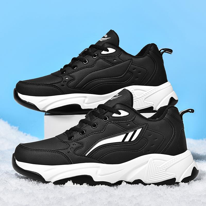 

Осень и Зима Мужские Кожаные Кроссовки Повседневная Плюшевая Обувь Теплая Обувь Снежные Ботинки Противоскользящие Кроссовки 46 белый/чёрный