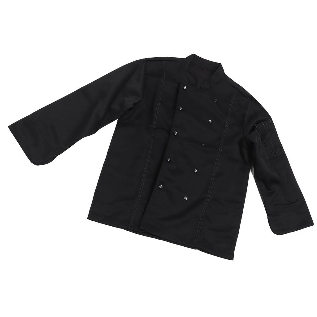 Long Sleeve Stand Collar Chef Coat Men Women Kitchen Button Up Chef Uniform Jacket for Restaurant Black M