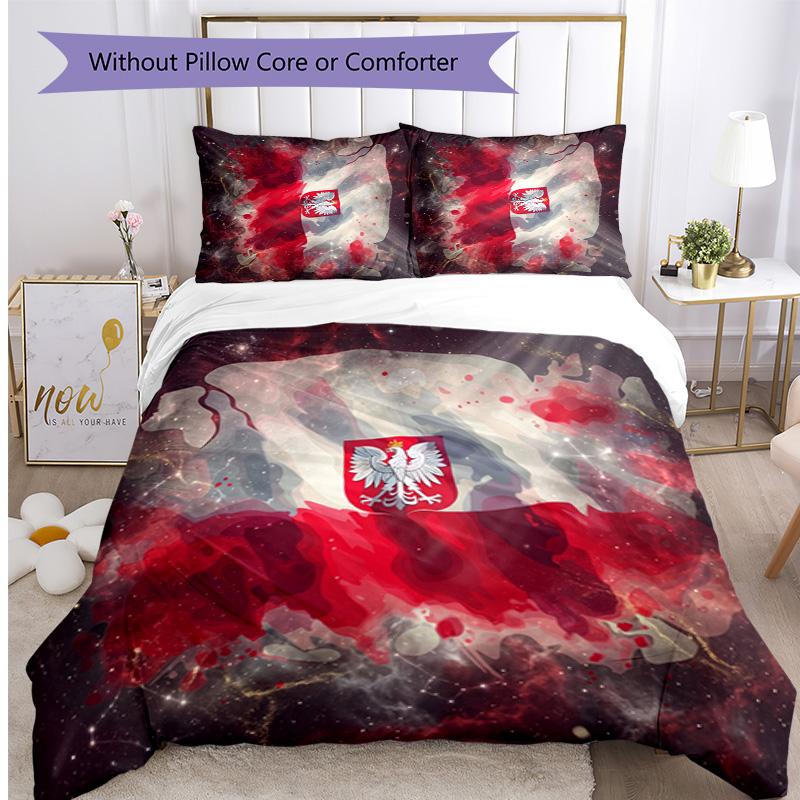 Set Biancheria da Letto Stampata Calcio Polonia 3 Pezzi Set Copriletto Traspirante Accogliente come Regalo per Inaugurazione Casa o Festa