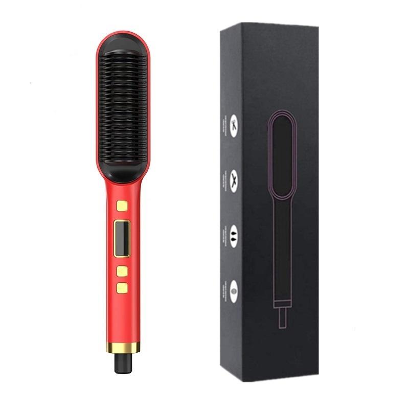 Hair Straightener Brush Anti-Scald Ionic Hair Straightener Comb LED Screen Fast Heating Straightening Brush Women Hairstyle Tool