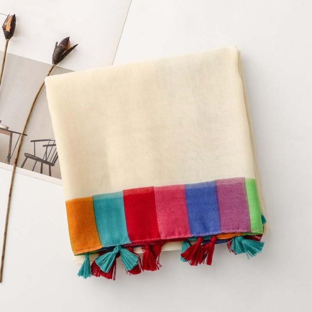 Tasseled Summer Shawl Color-Block Sunscreen Sarong Holiday Stole Beach Wrap Women