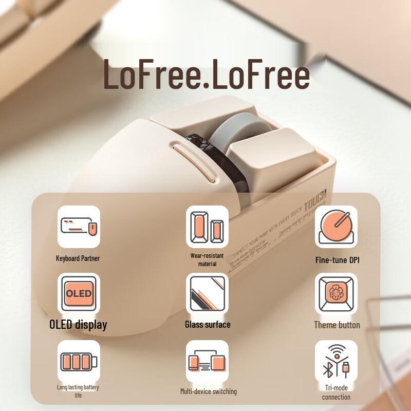 LOFREE OE909 Kleine gebogene Drei-Modus-Kabellose PBT-Büromaus