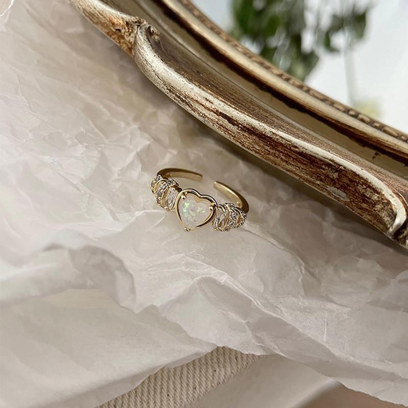 

Trendy 925 Sterling Silver Adjustable Heart Ring With Dazzling Crystal For Women