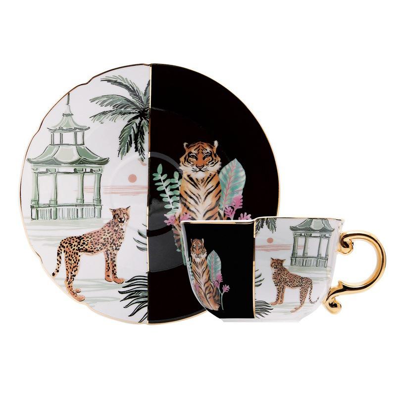 European Blue Gold Porcelain Coffee Cup Saucer Set Vintage Luxury Tea Set Export