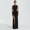 European and American women's clothing summer new solid color casual back drop neck sleeveless slim slit backless dress