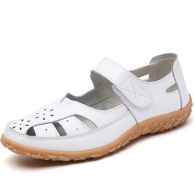Sommer Damen Sandalen in Übergröße, Damen Strandschuhe mit geschlossener Zehe, Echtleder-Sandalen