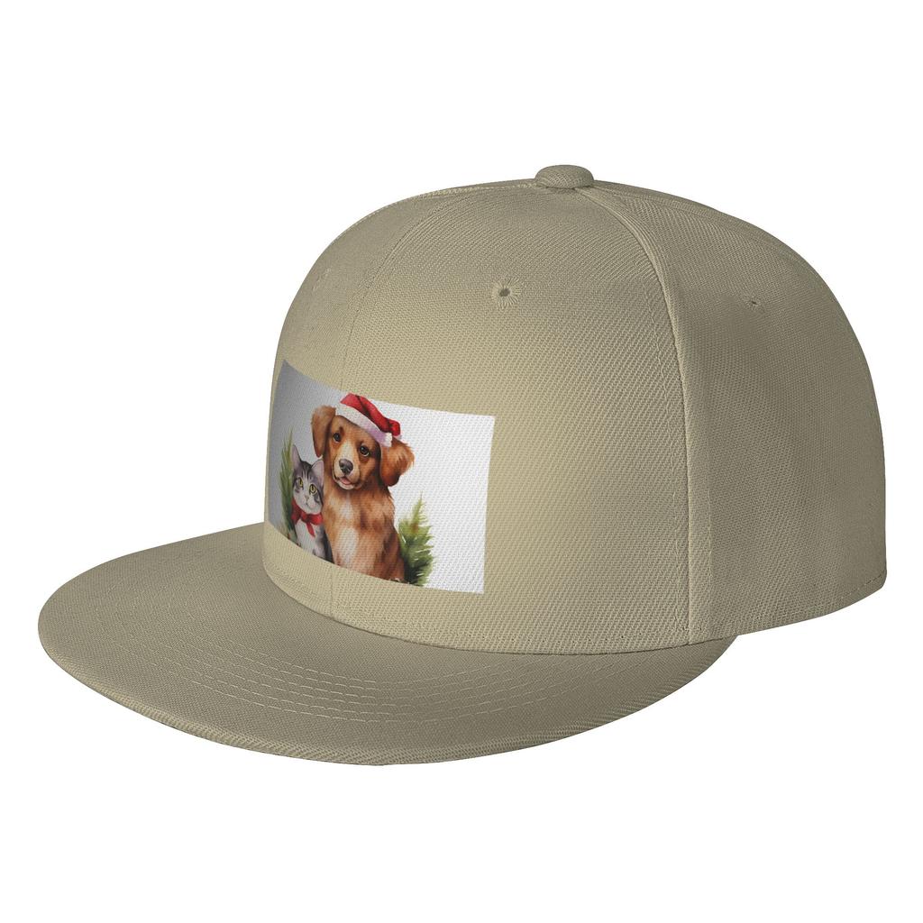 Fashion Adorable dog and cat Christmas holiday print Flat Brim Sun Hat Cycling Baseball Cap