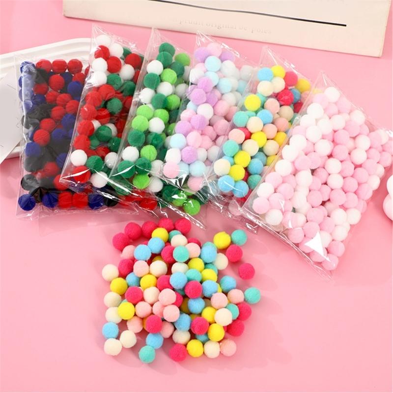 100pcs/set Colorful Plush Poms Ball Applique Make Hairband Scarf Mittens Crafts