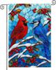 Winter Bird Stained Glass Garden Ag Double Sided 12x18 Inch Burlap Winter Garden Ag Red Cardinal and Blue Jay Birds Bann GGO