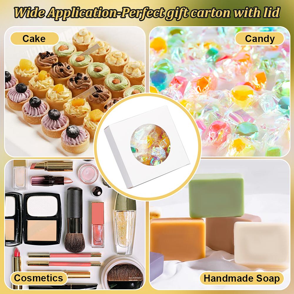 24pcs Cube Kraft Paper Storage Gift Boxes Visible Winbow Gift Packaging Case for Soap Packaging White 8x8x3cm