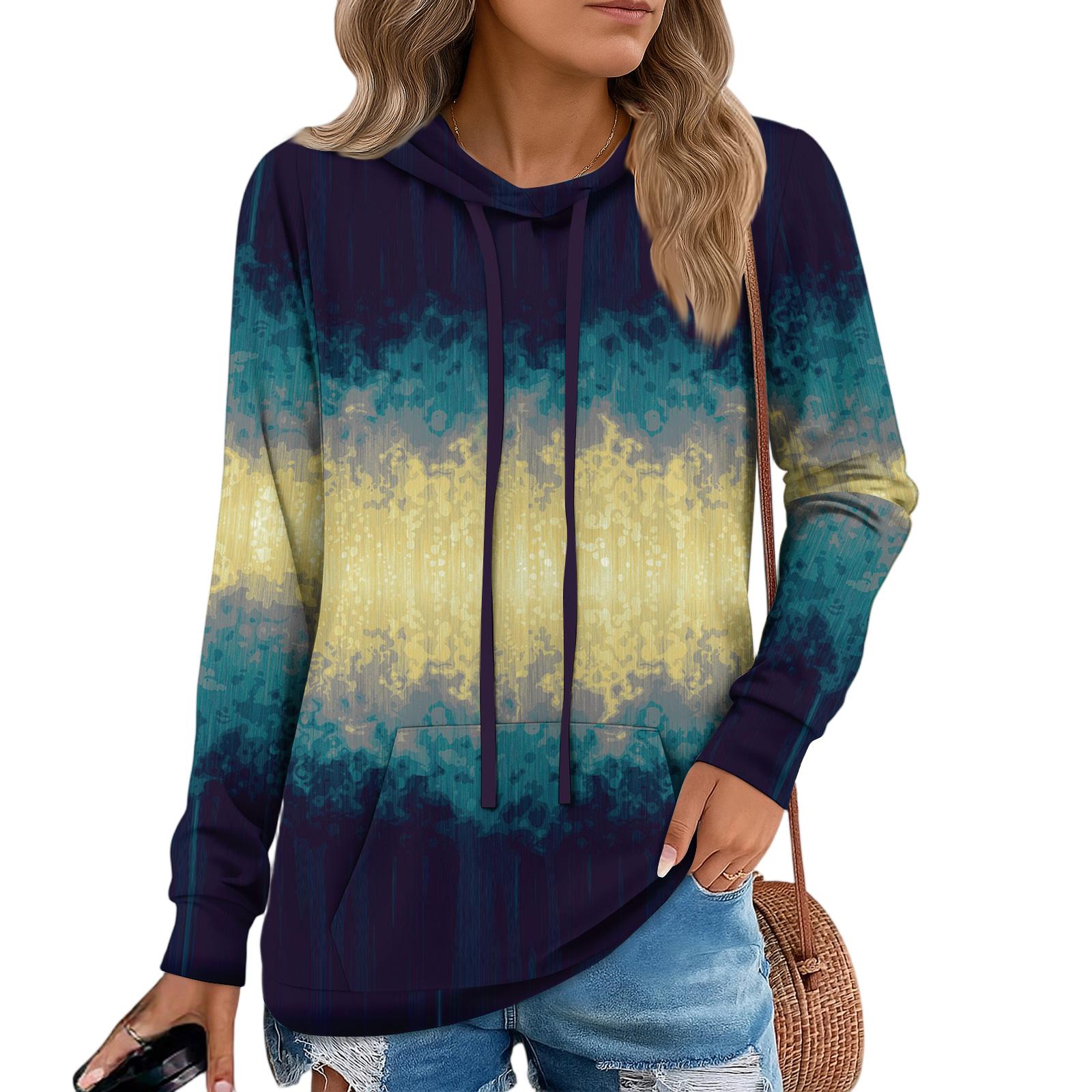 

Женские худи-пуловеры, модные толстовки с капюшоном для девочек-подростков, женский осенний туник-топ S синий