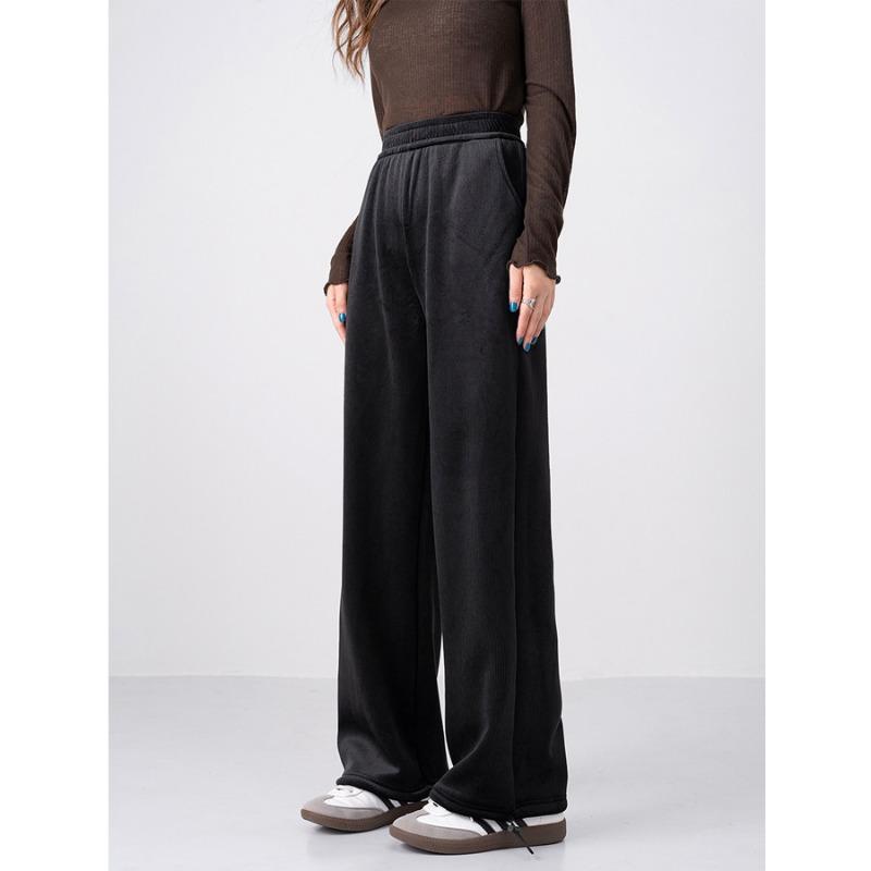 

Autumn and winter velvet thickened white tied feet cream glutinous rice pants loose drape casual sports folding chenille umbrella pants M чёрный