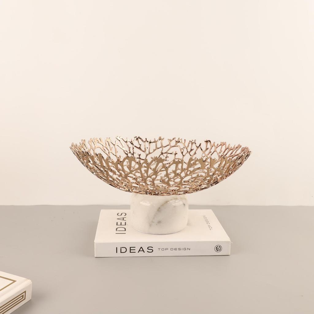 Tavă Metalică Goală Suport Disc Coral cu Bază de Marmură Placă Rotundă Metalică pentru Fructe Bol Aurit Accesorii Decorațiuni Casă