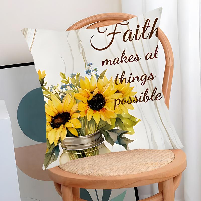 Pillow Cover Set Spring Linen Print Sunflower Pillow Cover Living Room Sofa Pillow Cushion