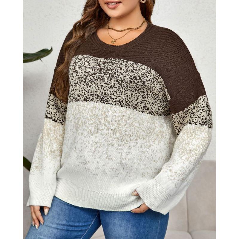 Women CrewNeck Vintage Knit Sweater Graphic Print Patchwork Long Sleeve Chunky Loose Casual Sweater Comfortable Fashion Commute Plus Pullover Sweater