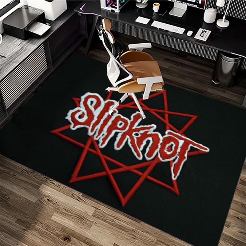 Slipknot Red Nonagram Logo Area Rug Non Slip Mat, Black Background Heavy Metal Band Carpet for Bedroom Decor