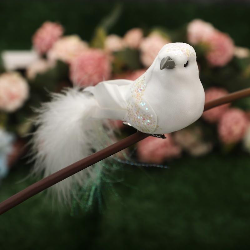 Simulated feather white bird with clip Christmas decoration
