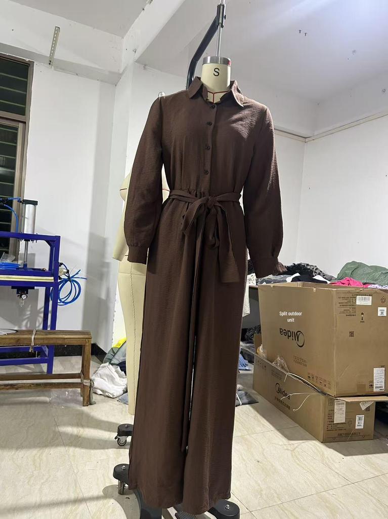 Retro High-Waisted Solid Color Jumpsuit with Tie-Waist