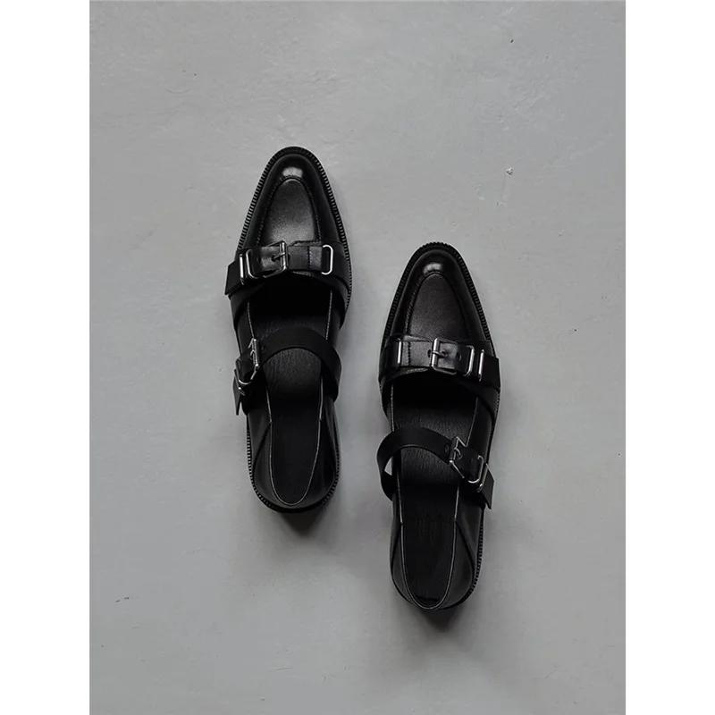 Fashion Fashionable Punk Style Square Toe Black Chunky Heel Open Toe Single Shoes Summer New Arrival Versatile Leather Shoes for Women