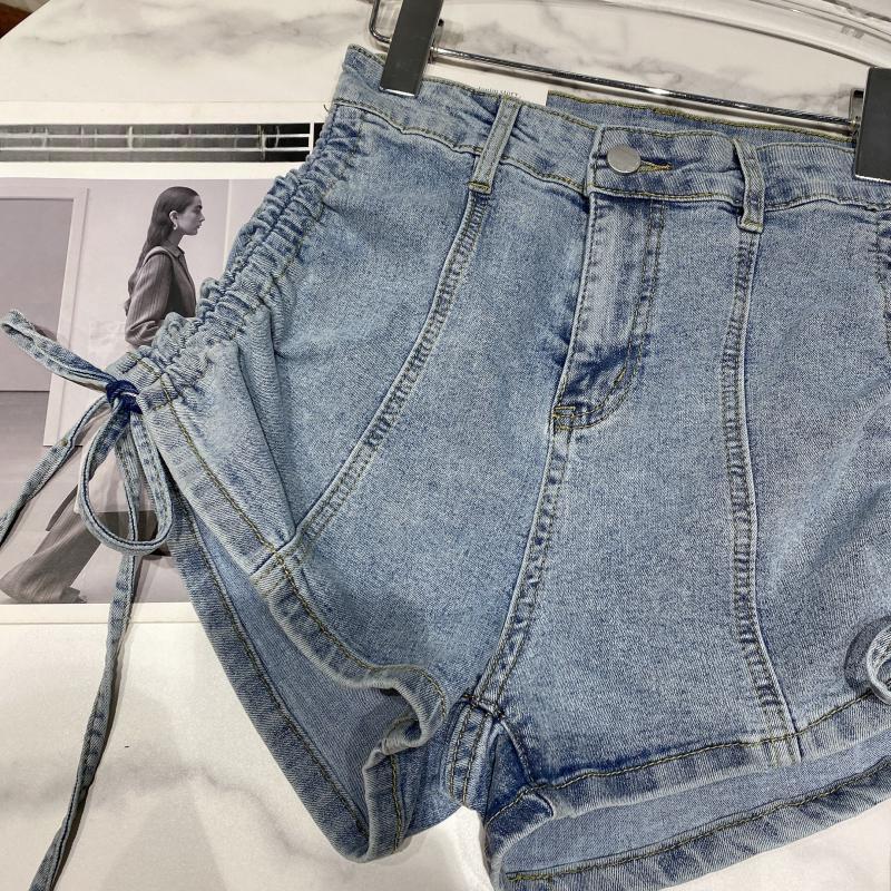 Rahat Skinny Moda ve Çok Yönlü Tasarım Anlayışı Denim Şort Kadın Yaz Yüksek Bel Lastikli Slim Düz İpli A Kesim Pantolon