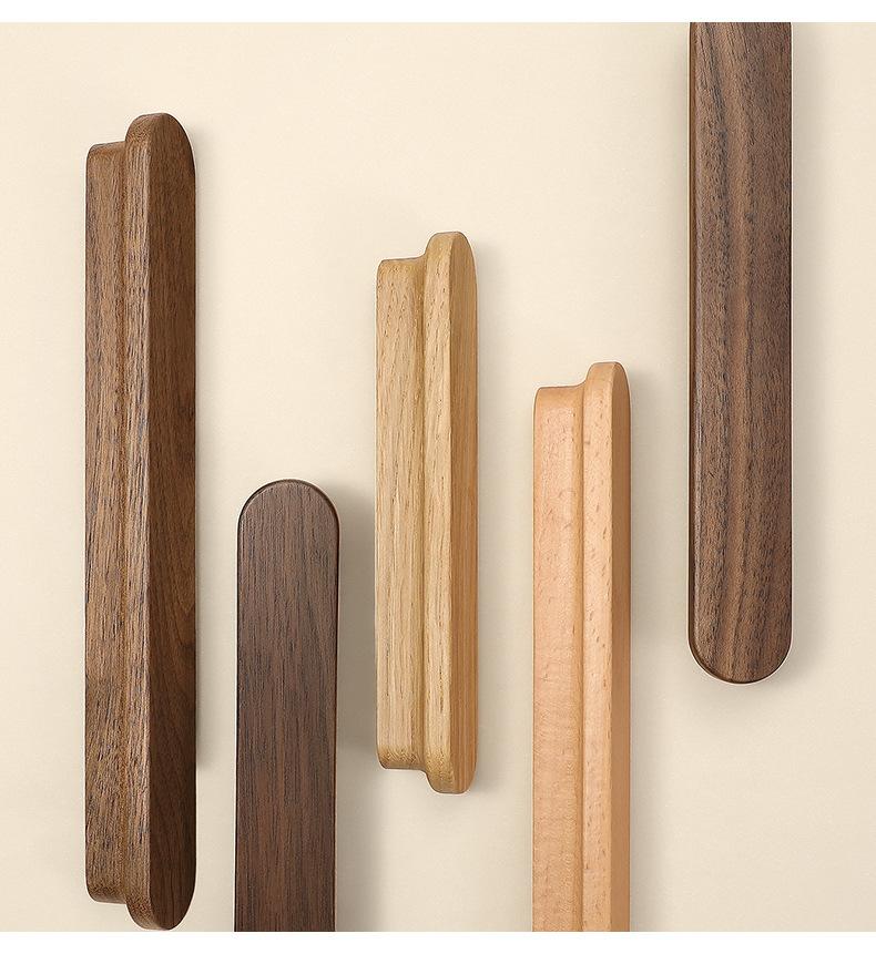 Modern Minimalist Walnut Drawer Cabinet Door Handle Long Wooden Log Style Wardrobe Knob for Dresser Use