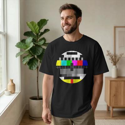 Herren T-Shirts 90er Muster Kein Signal TV Testbild Lustiges Baumwoll-T-Shirt Kurzarm PAL T Sh