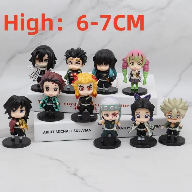10pcs Demon Slayer Tanjiro Figure Anime Kimetsu No Yaiba Shinobu Statue Mitsuri Action Figurine Table Decoration Desk Toy Gift