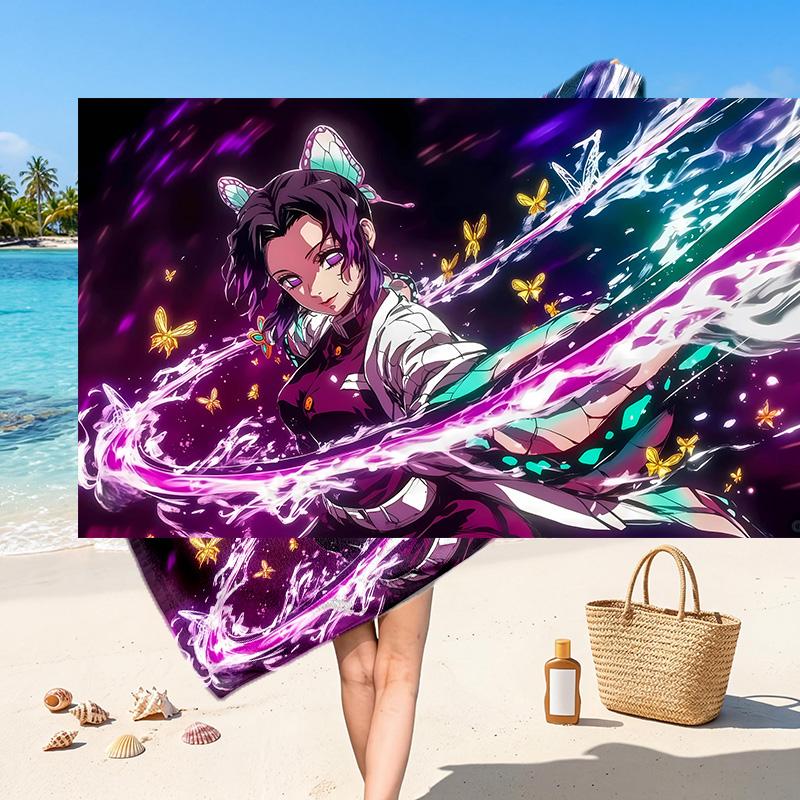 Demon Slayer Printed Swim Towel, Portable Water Absorbent Towel for Beach Camping Daily Bathroom Use