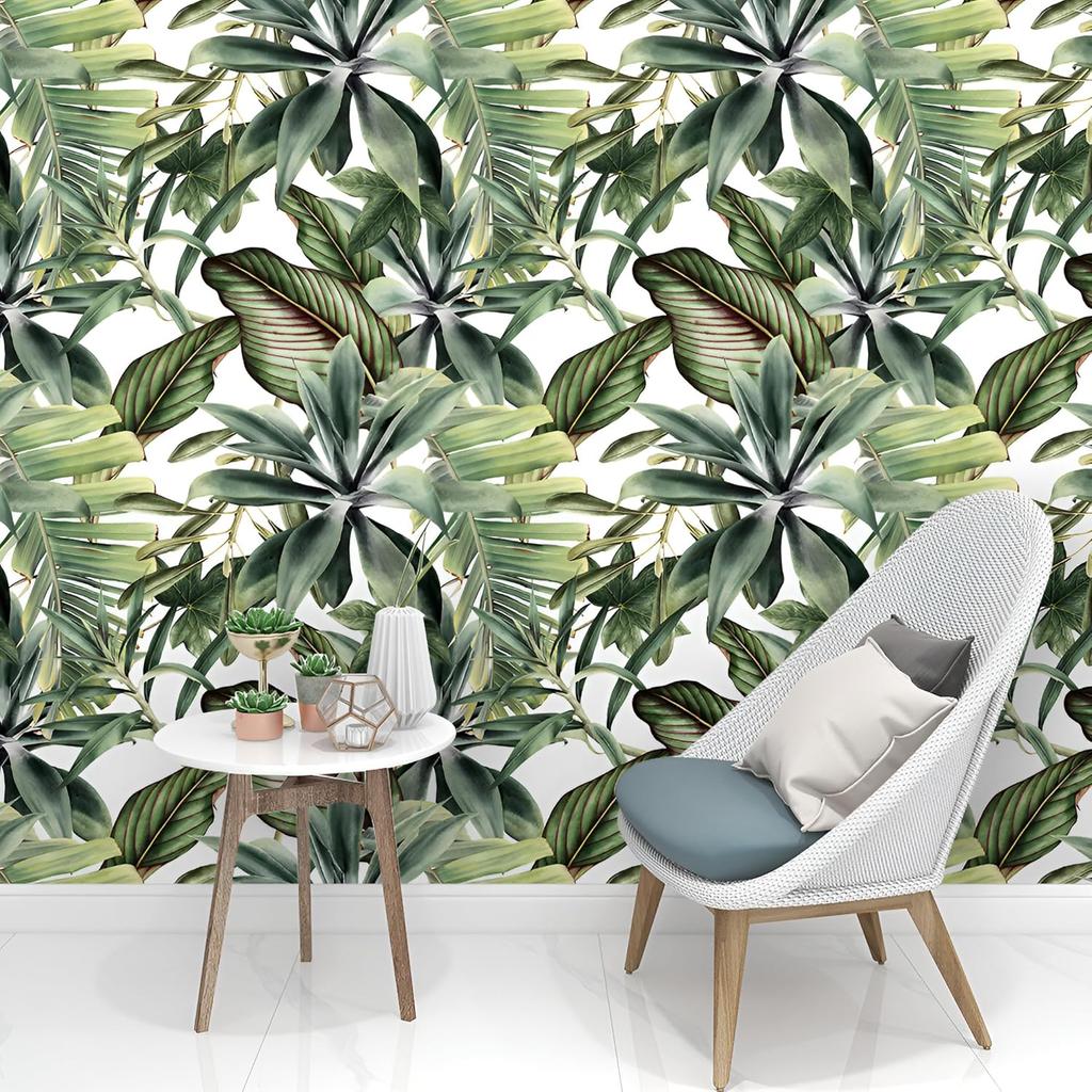Modern Green Leaf Self Adhesive Wallpaper Peel and Stick Tropical Palm Leaf Contact Paper Removable Self Adhesive Wallpaper