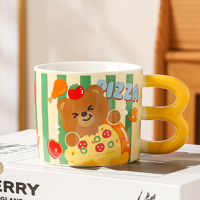 

French Fries Mug with Lid Spoon Cute Household Cup Ins Style Ceramic Water Cup Gift Box Creative Souvenir Gift 301-400ml