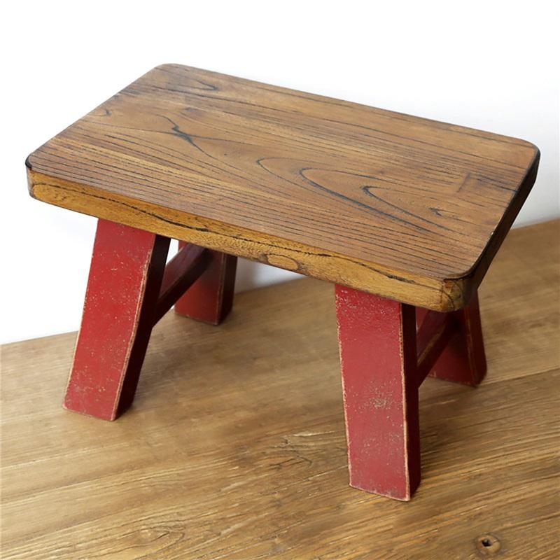Square Solid Old Elm Wood Low Stool Household Shoe Changing Stool Creative Small Bench For Children Sofa Living Room Entrance Burgundy old