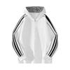 Mens Hooded Open Cardigan Sweatshirt Contrast 3 Stripes Cotton Blend Casual Outerwear