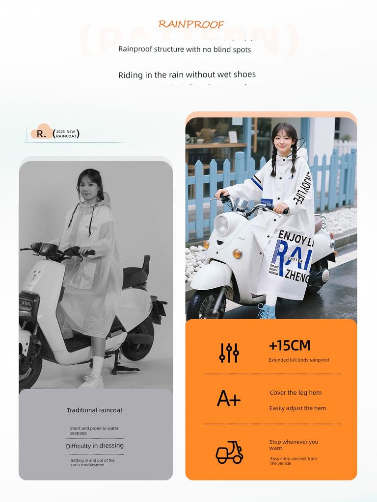 Raincoat for Women, Long Style, Full-Body Protection Against Heavy Rain, Specially Designed for Electric Scooters, Outdoor Integrated Adult Thickened