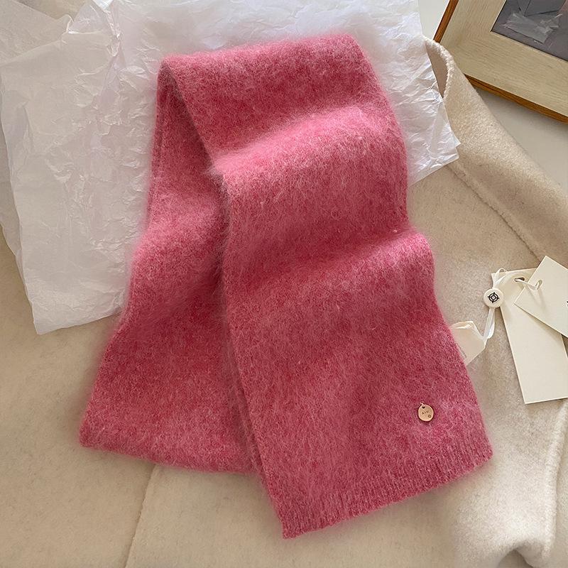 

Winter Fashion Solid Color Wool Scarf Korean Versatile Atmosphere Warm Neck Protector Winter Women S Knitted Scarf One Size