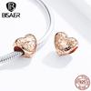 BISAER 925 Silver Rose Gold Charm Bead Heart Flower Pendant For Girl Bracelet DIY Mother's Day Birthday Fine Jewelry