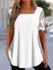 Summer New European and American Women's Square Neck T-Shirt Hollow Lace Sleeve Casual Top