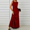 Women Casual Sleeveless O Neck Solid Color One Piece Dress